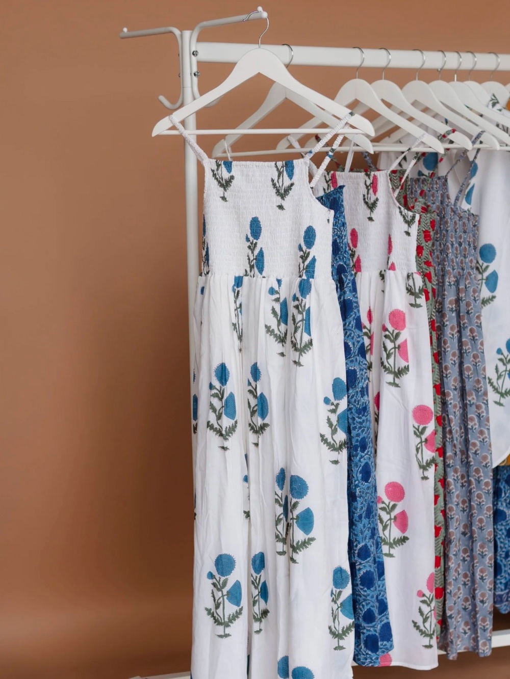 White Maxi Dress with Blue Floral Print